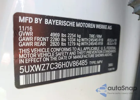 2017 BMW X3 Sdrive28I из США, поврежденный, VIN 5UXWZ7C36H0V86485